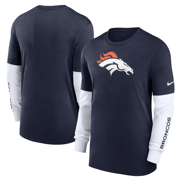 Men's Denver Broncos Heather Navy Slub Fashion Long Sleeve T-Shirt